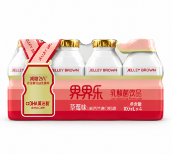 Напиток молокосодержащий с лактобактериями Jelley Brown клубника, 4*100мл (упаковка).